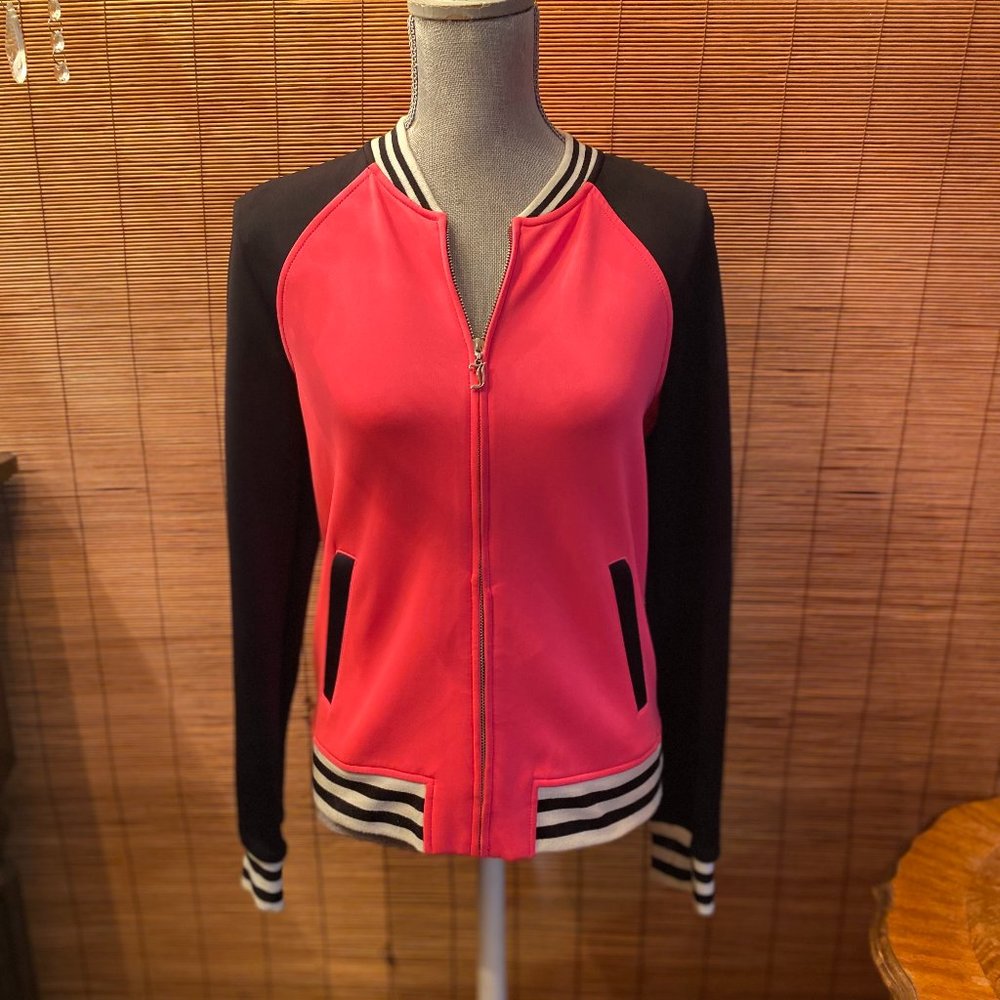 Juicy Couture Hot Pink & Black Front Zip Up Jogger Jacket Size Small/MED